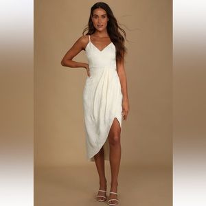 Lulus Truly Exquisite Cream Jacquard Midi Dress